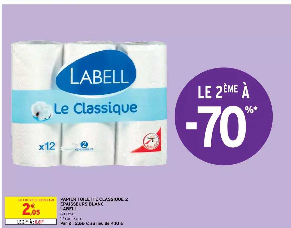 papier toilette classique 2 épaisseurs blanc labell