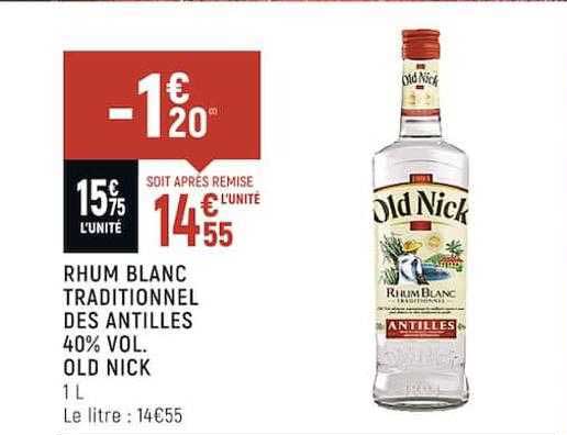 rhum blanc traditionnel des antilles 40% vol. old nick