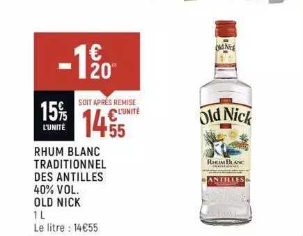 rhum blanc traditionnel des antilles 40% vol. old nick