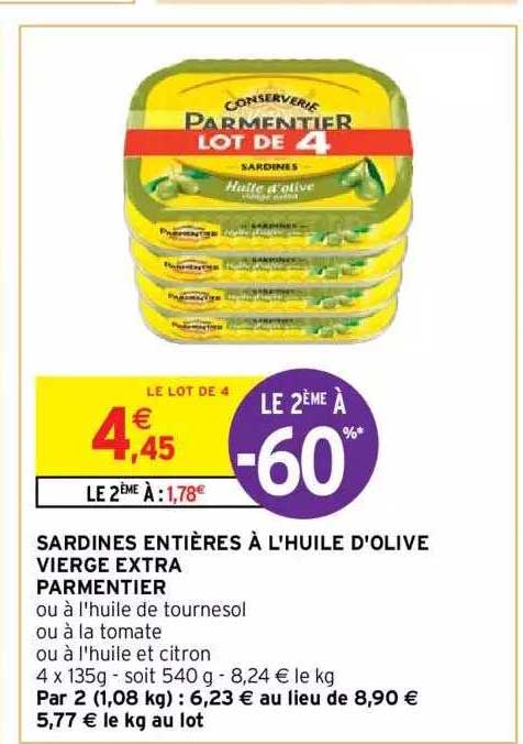 Sardines Entières à L'huile D'olive Vierge Extra Parmentier