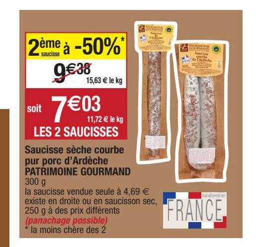 saucisse sèche courbe pur porc d'ardèche patrimoine gourmand
