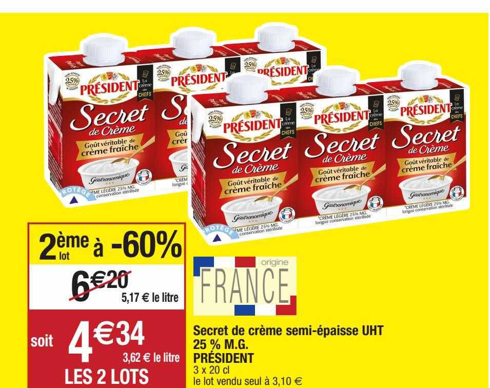 secret de crème semi-épaisse uht 25% m.g. président