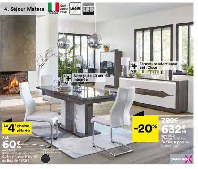 séjour matera : la chaise flevie, buffet 4 portes modern living