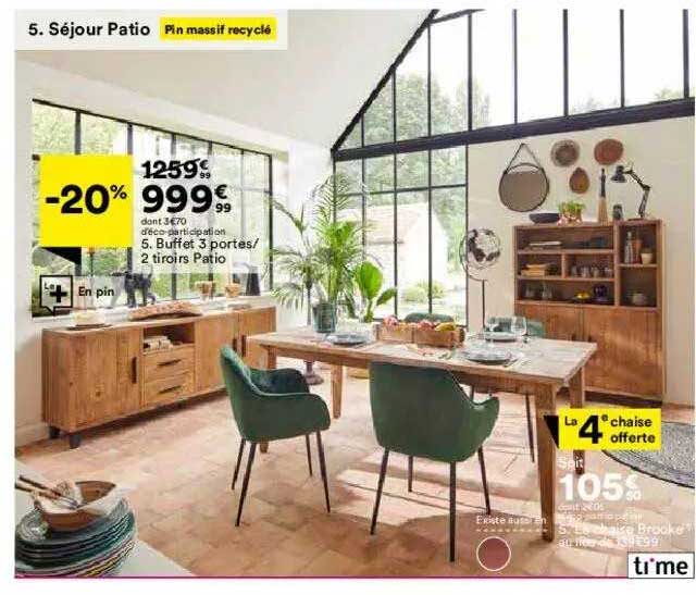 Séjour Patio : Buffet 3 Portes - 2 Tiroirs Patio, La Chaise Brooke