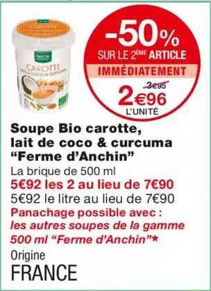 soupe bio carotte, lait de coco & curcuma "ferme d'anchin"