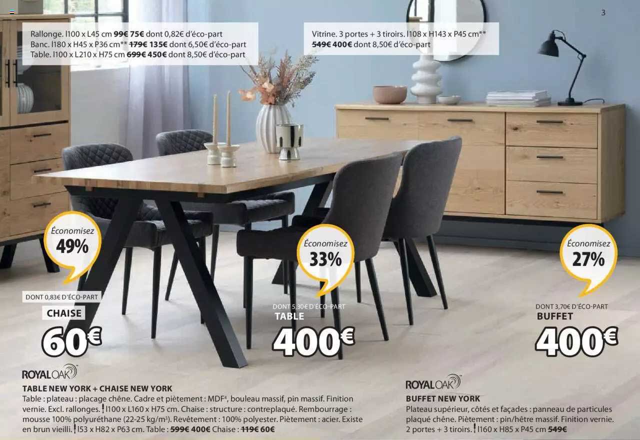 table new york + chaise new york royal oak, buffet new york royal oak