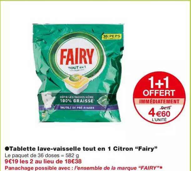 tablette lave-vaisselle tout en 1 citron "fairy"