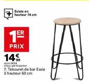 tabouret de bar essia 2 hauteur 63 cm