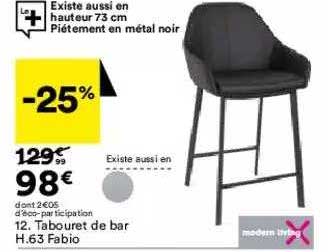 tabouret de bar h. 63 fabio modern living