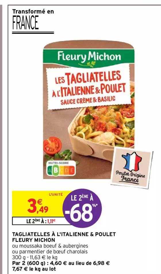 tagliatelles à l'italienne & poulet fleury michon