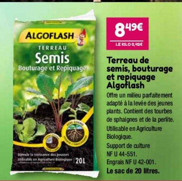 terreau de semis, bouturage et repiquage algoflash