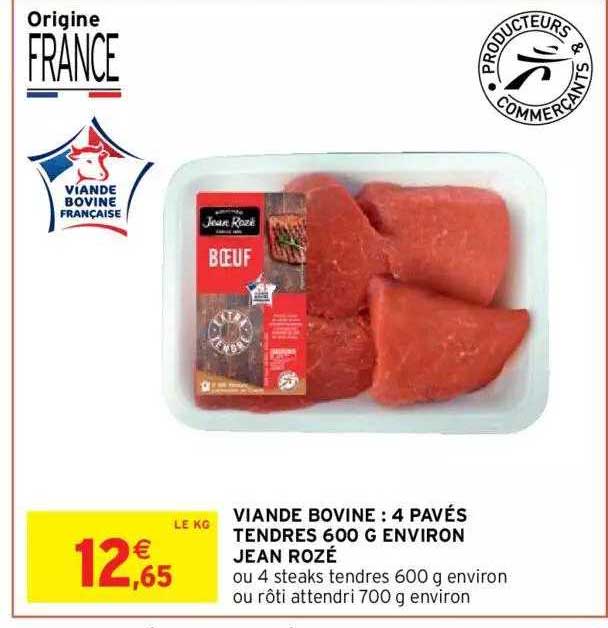 viande bovine : 4 pavés tendres 600 g environ jean rozé