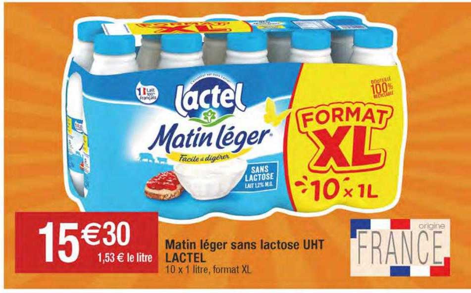 matin léger sans lactose uht lactel