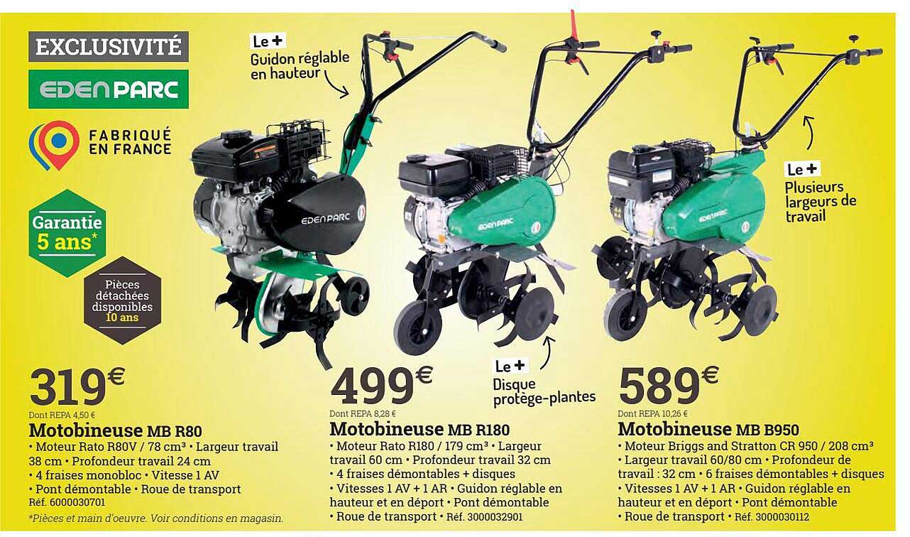 motobineuse mb r80 eden parc, motobineuse mb r180 eden parc, motobineuse mb b950 eden parc