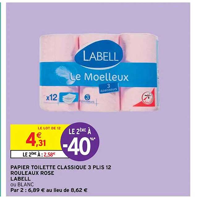 papier toilette classique 3 plis 12 rouleaux rose labell