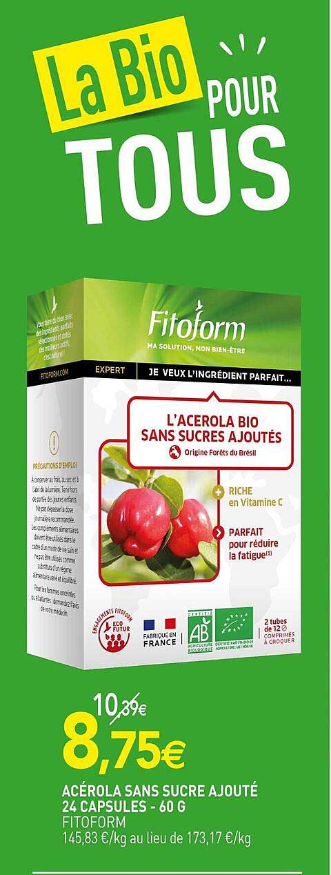 acérola sans sucre ajouté 24 capsules - 60 g fitoform