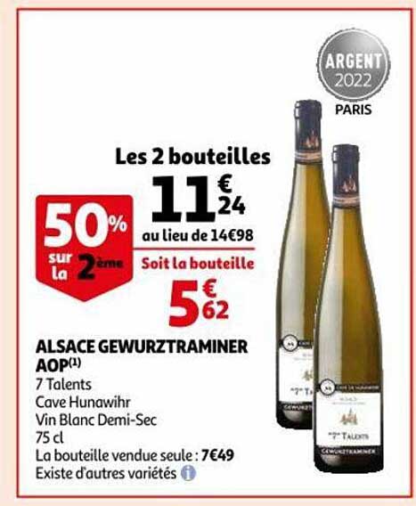 alsace gewurztraminer aop 7 talents cave hunawihr vin blanc demi-sec