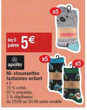 apollo mi-chaussettes fantaisies enfant
