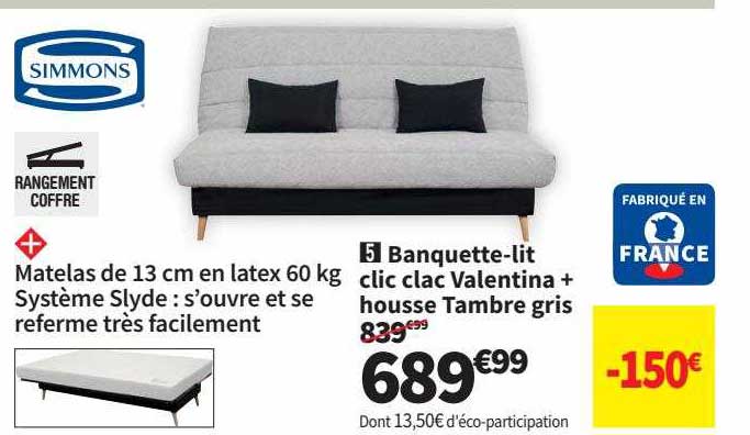banquette-lit clic clac valentina + housse tambre gris
