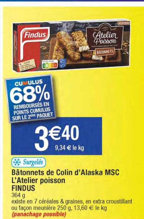 bâtonnets de colin d'alaska msc l'atelier poisson findus