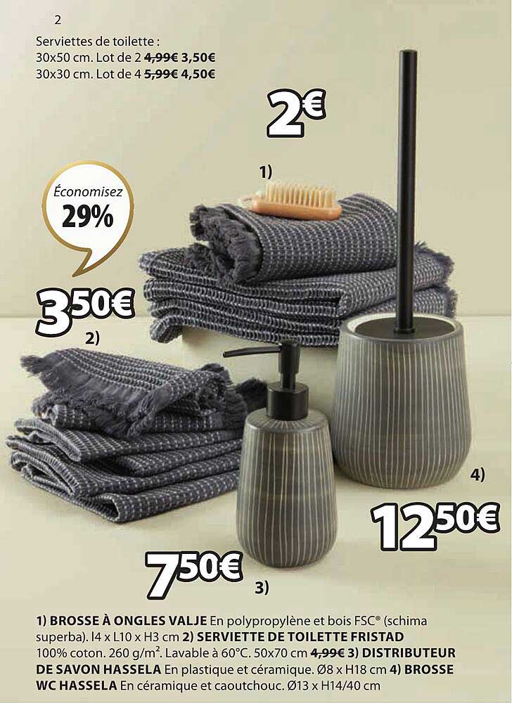 brosse à ongles valje, serviette de toilette fristad, distributeur de savon hassela, brosse wc hassela