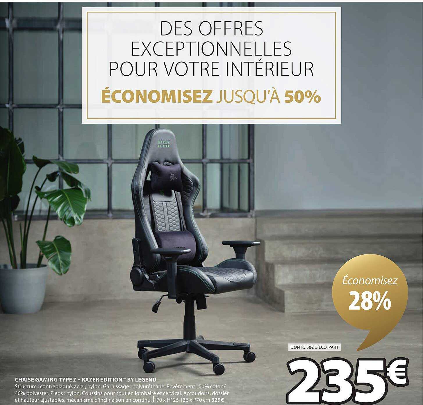 chaise gaming type 2 - razer édition by legend