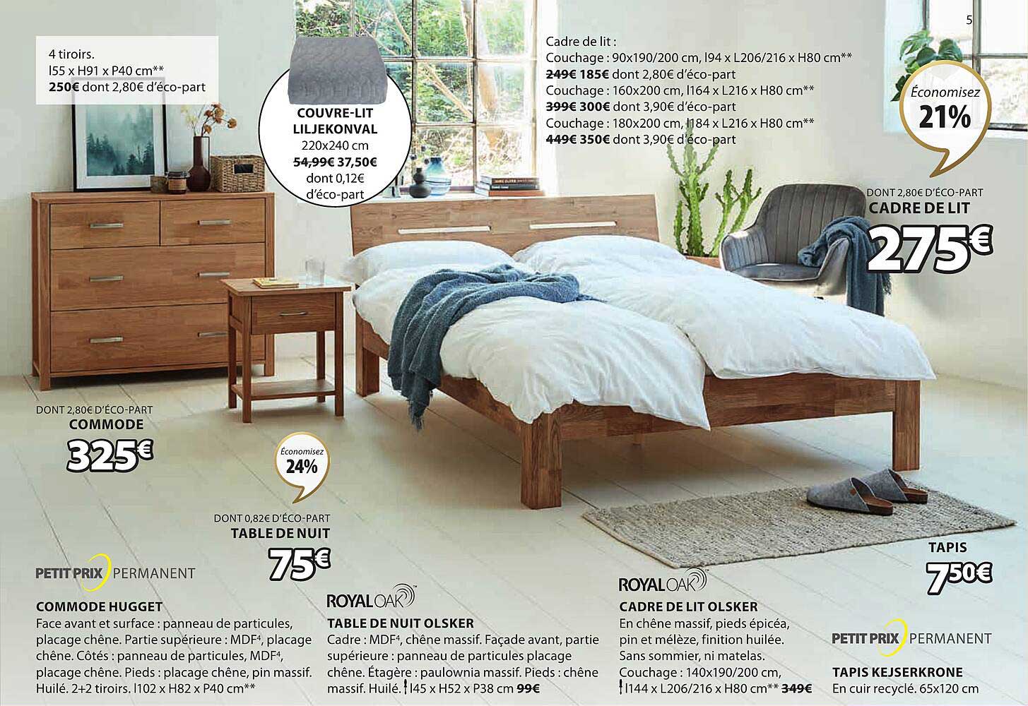 commode hugget, tablet de nuit olsker, cadre de lit olsker, tapis kejserkrone, cadre de lit