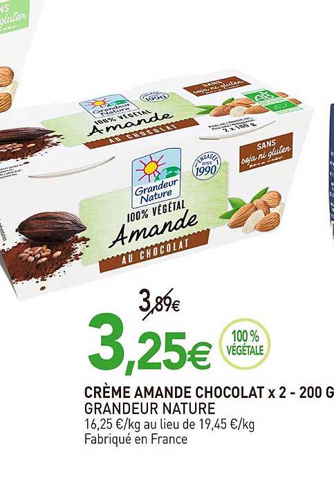 Crème Amande Chocolat X2 - 200 G Grandeur Nature