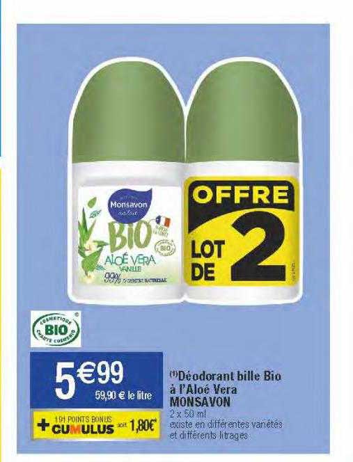 déodorant bille bio à l'aloé vera monsavon
