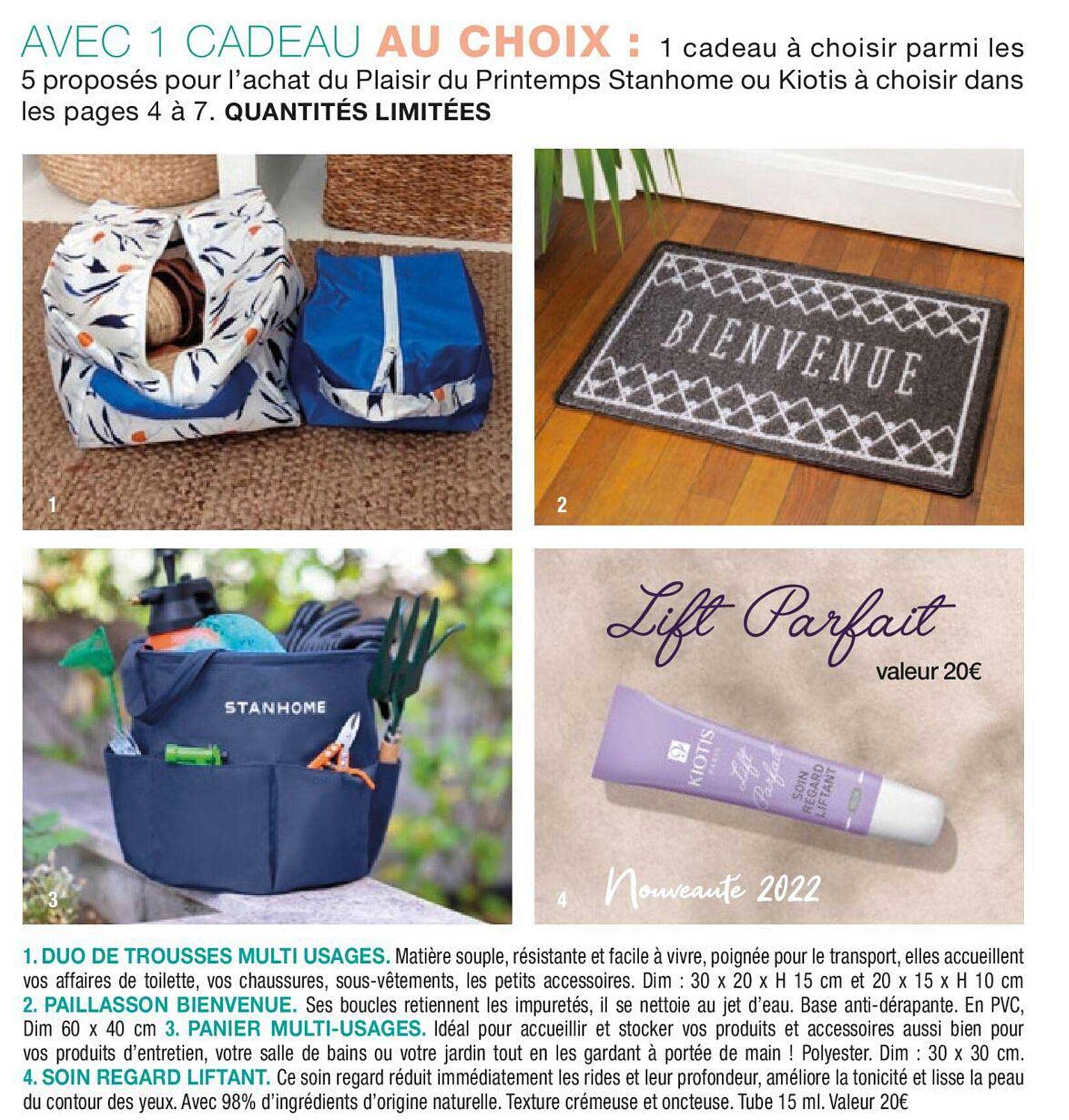 duo de trousse multi usages, paillasson bienvenue, panier multi-usages, soin regard liftant