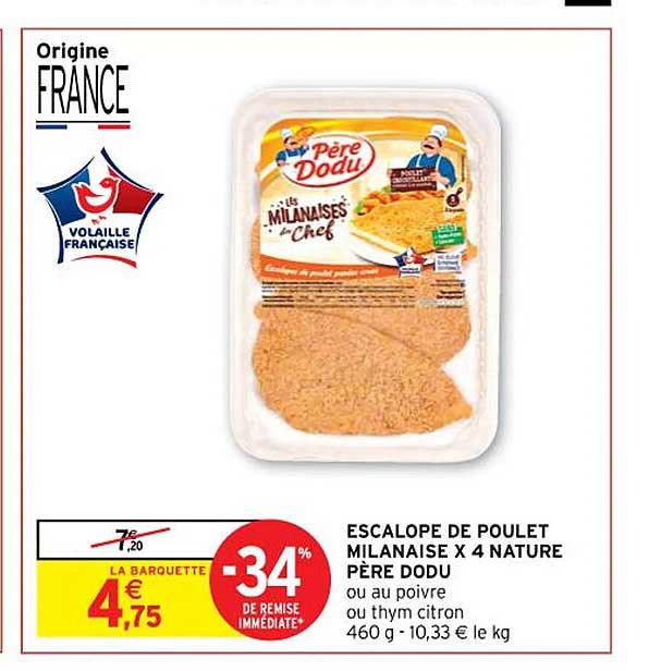 escalope de poulet milanaise x4 nature père dodu