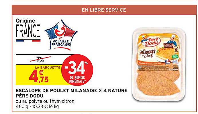 escalope de poulet milanaise x4 nature père dodu