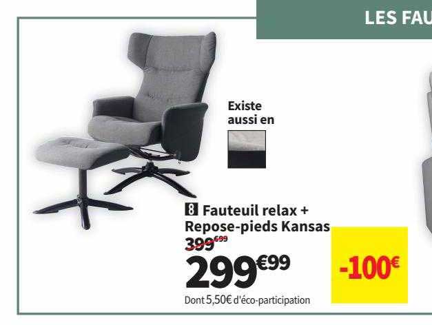 fauteuil relax + repose-pieds kansas