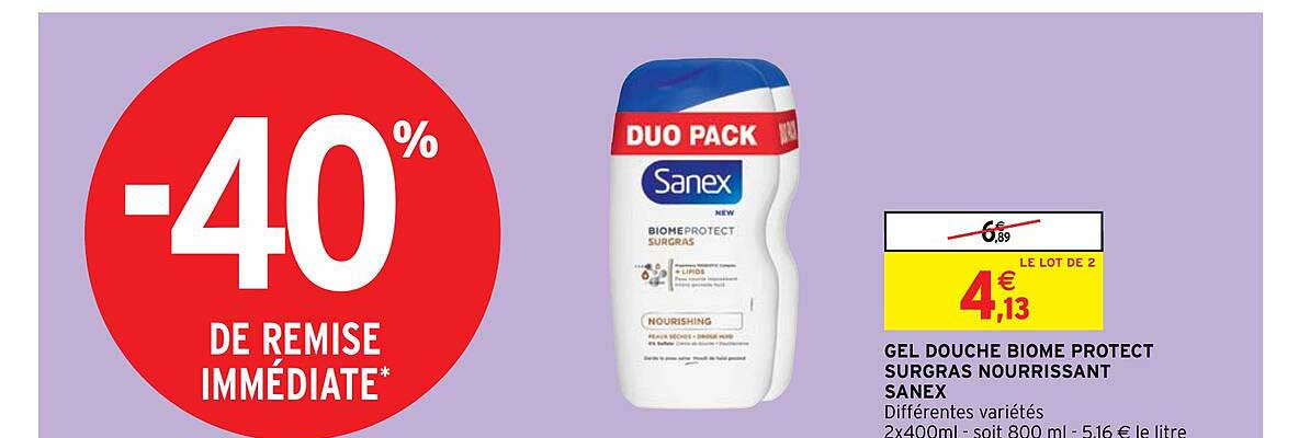 gel douche biome protect surgras nourrissant sanex
