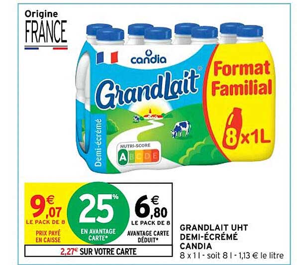 Grandlait Uht Demi-écrémé Candia