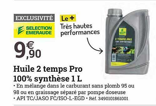 huile 2 temps pro 100% synthèse 1l sélection émeraude
