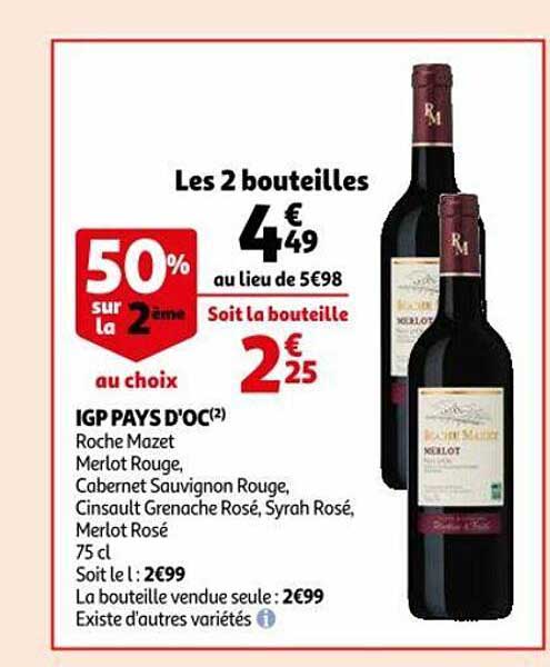 igp pays d'oc roche mazet merlot rouge, cabernet sauvignon rouge, cinsault grenache rosé, syrah rosé, merlot rosé