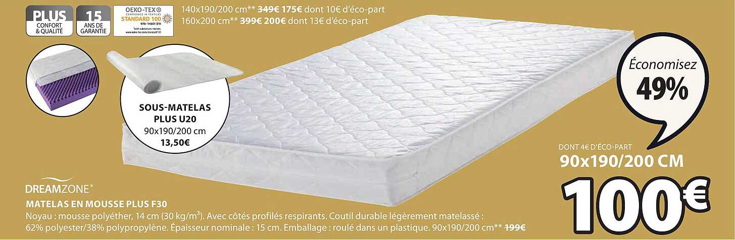 Matelas En Mousse Plus F30 Dreamzone
