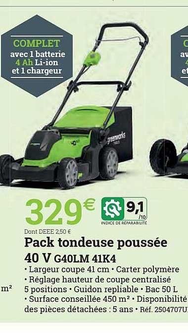 pack tondeuse poussée 40v