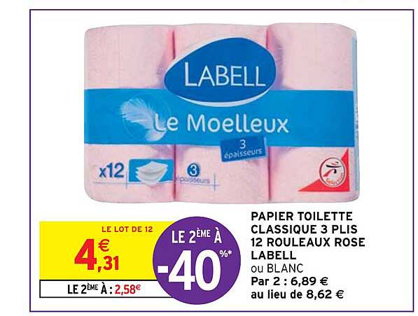 papier toilette classique 3 plis 12 rouleaux rose labell