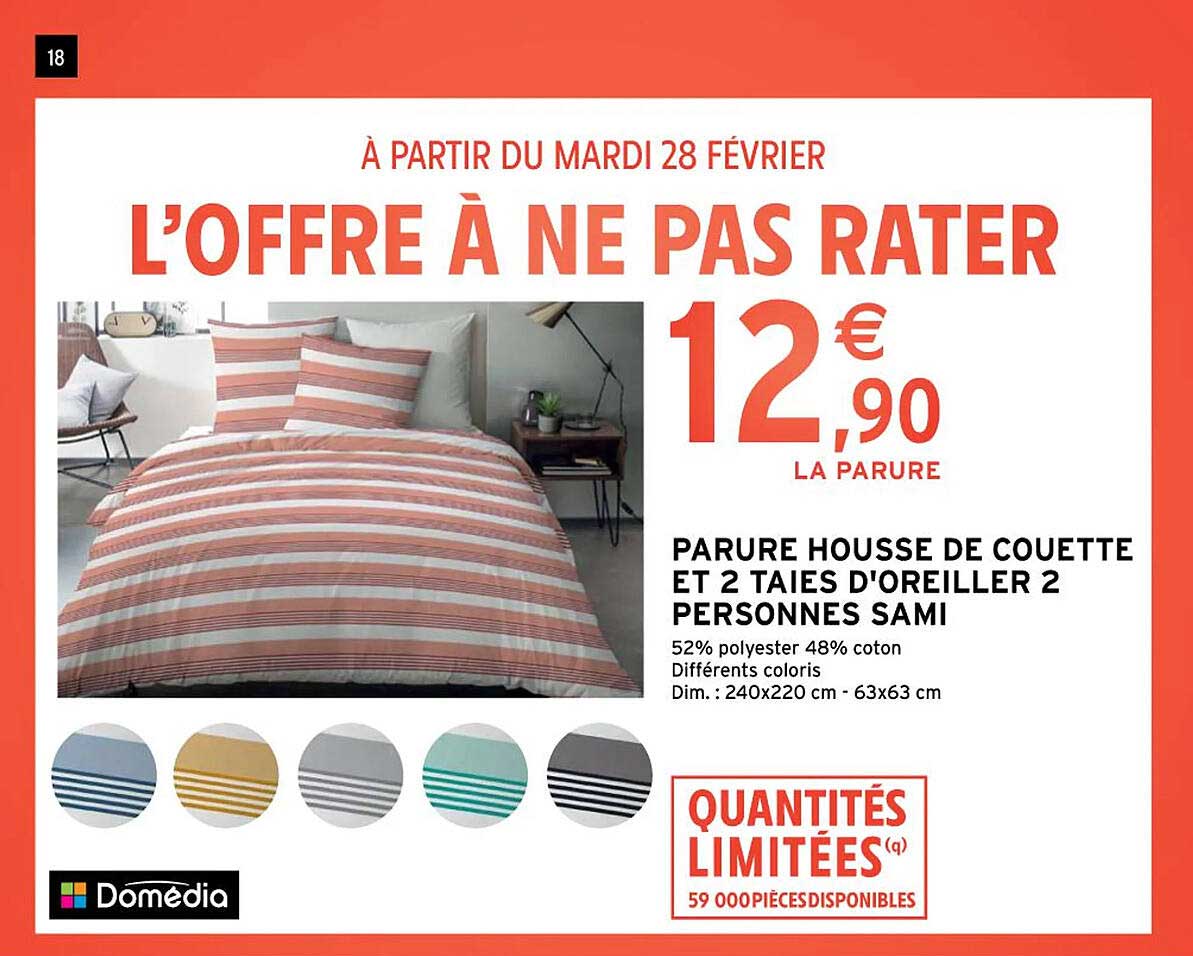 parure housse de couette et 2 taies d'oreiller 2 personnes sami domédia