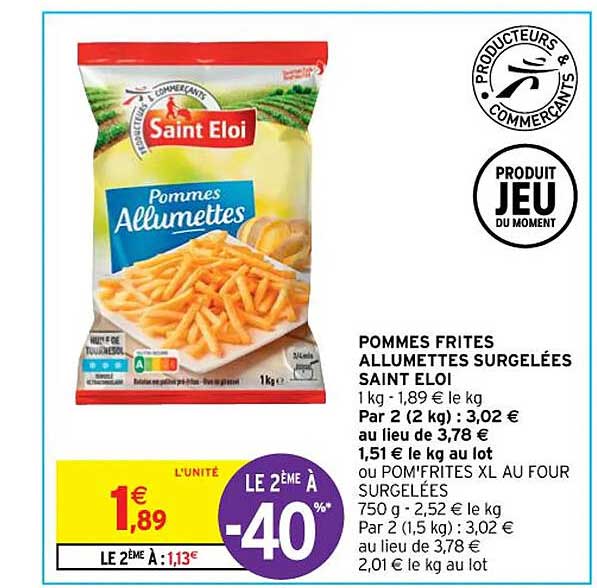 pommes frites allumettes surgelées saint éloi