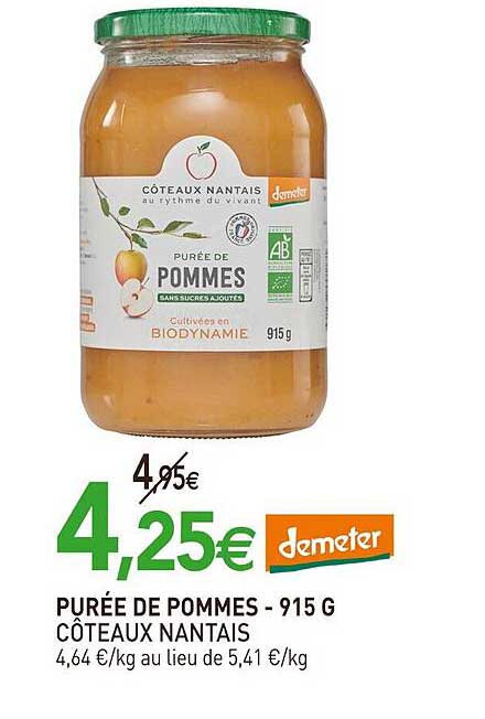 purée de pommes - 915 g côteaux nantais demeter
