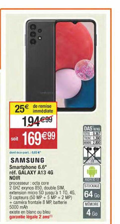 smartphone 6.6" galaxy a13 4g noir