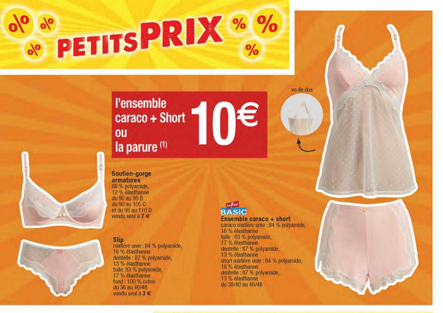 soutien-gorge armatures, slip, ensemble caraco + short influx basic