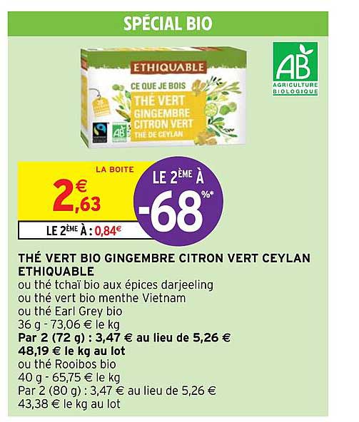 Thé Vert Bio Gingembre Citron Vert Ceylan Ethiquable