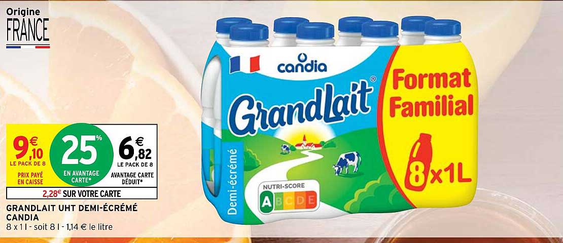 grand lait uht demi-écrémé candia
