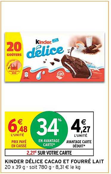Kinder Délice Cacao Et Fourré Lait