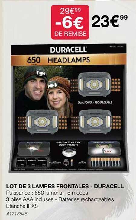 lot de 3 lampes frontales - duracell