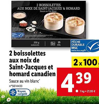 2 boissolettes aux noix de saint-jacques et homard canadien